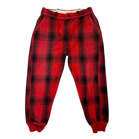 Vintage Heavy Wool‎ Plaid Pants with Distressed Details Red Black Large - Picture 1 of 11